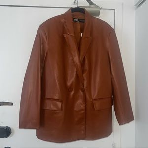 Zara Leather Oversized Blazer